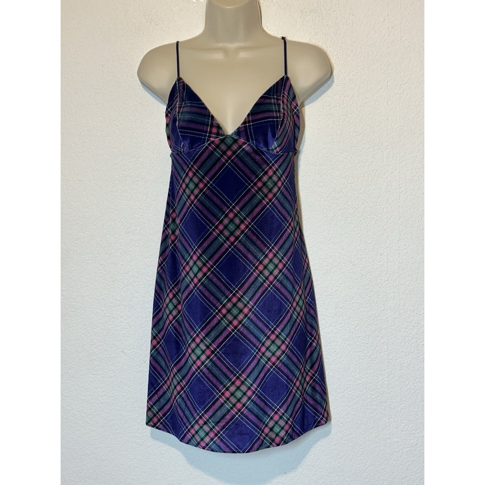 Victorias Secret Velvet Plaid Slip Dress Chemise Nighty Size M Preppy